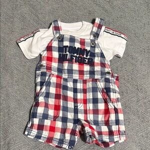 Tommy Hilfiger Red, White & Blue Plaid Short Overalls with Tee